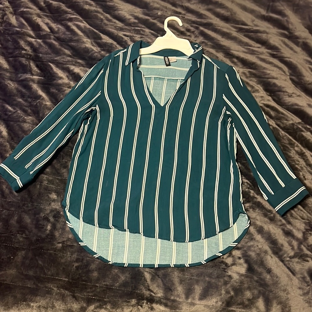 Green Striped Divided Blouse Size 0